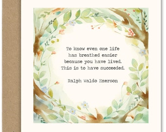 Ralph Waldo Emerson (I) (sl-7b) Quote GREETING CARD, June Watercolor, June Watercolor Art, Greeting Cards by June Watercolor