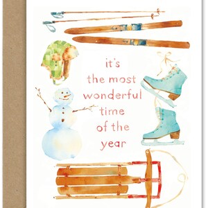 Geweldige tijd (xmas-2) WENSKAART, kerstkaart, juni aquarel, juni aquarel kunst, wenskaarten van juni aquarel