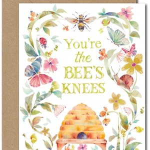 Bee's Knees (love-1) WENSKAART, juni aquarel, juni aquarel kunst, wenskaarten van juni aquarel, trouwkaart, liefdeskaart