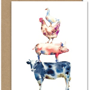 Farm Animals (evry-1) GREETING CARD, June Watercolor, June Watercolor Art, Greeting Cards by June Watercolor