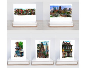 Jeu de 5 cartes de voeux Toronto | Coffret de cartes de voeux sur le thème de Toronto | Mélangez et assortissez les cartes de correspondance imprimées en ville