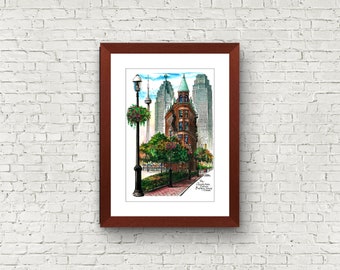 Toronto Flatiron Glass Framed Art | Toronto Buildings Wall Art Glass Framed | Toronto Landmark Art Print 003