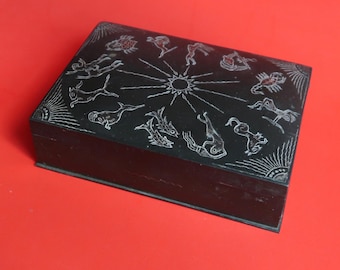 ZODIAC Box - Vintage Metal Hinged Jewelry Storage Catchall - Horoscope Astrology Star Sign Art Birthday Retro Home Decor Gift Idea 1980s 80s