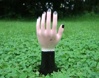 GOTHIC HAND - Vintage Ceramic Figural Jewelry Display Ring Bracelet Holder Oddity Tabletop Shelf Dresser - Goth Halloween Vampire Home Decor