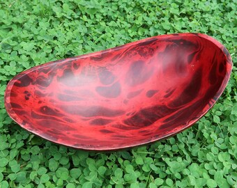 RED Canoe Bowl - Vintage Wood Marbled - Large Oval Gondola Fruit Bowl Catchall - Statement  Home Kitchen Dining Tabletop Shelf Decor