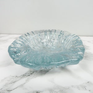 DUSTY BLUE Catchall Vintage Ash Tray Glass Pastel Icy Blue Ring Jewelry Trinket Dish Bowl Mid Century Modern Ice Fungi Tabletop Home Decor image 1