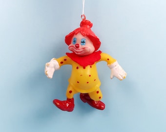 CLOWN Ornament - Vintage Funny Creepy Christmas Tree Holiday Home Decor - Small Gag Gift Idea - Retro Colorful Yellow Red Keepsake Clowncore