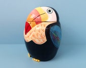 TOUCAN Cookie Jar - Vintage Canister Storage - Colorful Rainbow Tropical Kitchen Home Decor Retro BOHO Country Farmhouse Cute Bird Taiwan