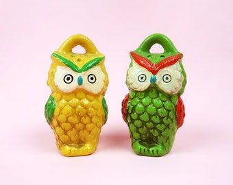 OWL Salt & Pepper Shakers - Vintage Ceramic Psychedelic - Pair Set of 2 Owls Bird Birds - Colorful BOHO Retro Kitchen Home Decor 60s 70s 80s