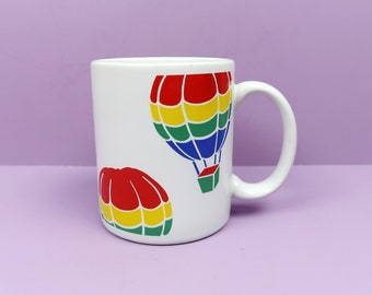 RAINBOW Hot Air Balloon Mug - Vintage Ceramic Colorful Coffee Tea Cup - Pride Birthday Balloons FTDA FTD - Retro Kitchen Dining Home Decor