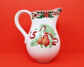 TIFFANY HOLLY Pitcher - For Tiffany And Co. - Vintage Ceramic Christmas Holiday - Kitchen Dining Home Decor Apples Pears Garland Ribbon 90s