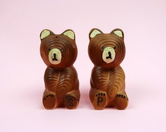 BEAR Salt & Pepper Shakers - Vintage Ceramic Brown Teddy Bears - Pair of 2 Set - Kitchen Dining Tabletop And Shelf Accent Home Decor Japan