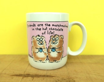 BFF Hot Cocoa Mug - Vintage Hallmark Shoebox Greetings Humor Gift Cartoon Friend Gossip Coffee Tea Kitchen Drinkware Home Decor 1980s Korea