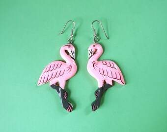 cabochon glass girls curls animal earrings Pink flamingo earrings pink flamingo stud gift