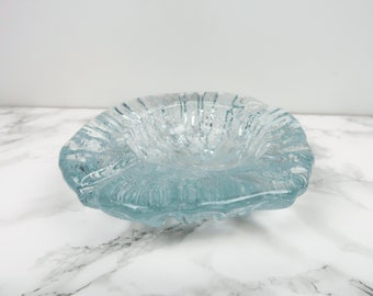 DUSTY BLUE Catchall - Vintage Ash Tray Glass Pastel Icy Blue Ring Jewelry Trinket Dish Bowl Mid Century Modern Ice Fungi Tabletop Home Decor