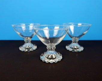3 BUBBLE Cordial Glasses - Vintage Clear Glass Crystal Pedestal Stem Bowl Set of Three - Mid Century Modern Bar Barware Kitchen Dining Decor