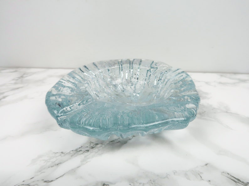 DUSTY BLUE Catchall Vintage Ash Tray Glass Pastel Icy Blue Ring Jewelry Trinket Dish Bowl Mid Century Modern Ice Fungi Tabletop Home Decor image 1