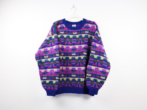 Vintage Lined Sweater Jacket Metal Clasp Acrylic Wool
