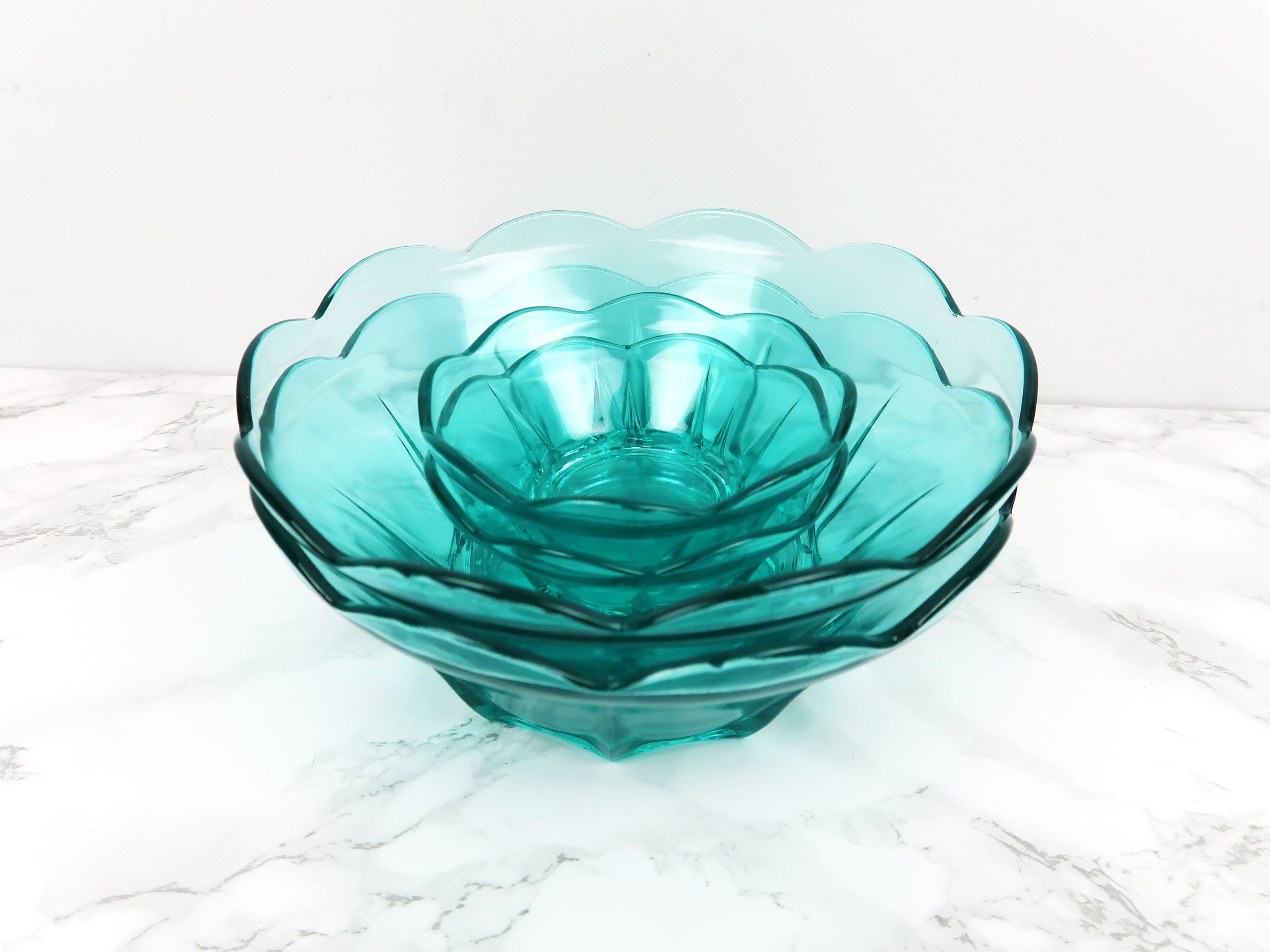 AQUA BLUE Glass Bowls Vintage Mid Century Modern Scalloped Etsy