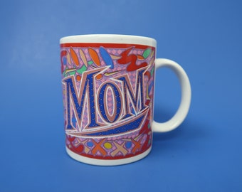 MOM MUG - Vintage Colorful Illustration - Artmark Color Block Geometric Pattern 80s 90s Pop Art - Kitchen Dining Coffee Tea Cup Gift Mother