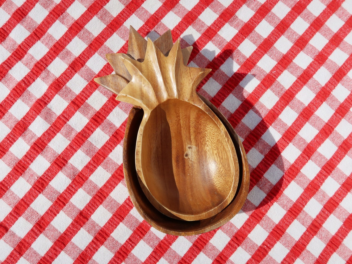 2 PINEAPPLE Bowls Vintage Monkeypod Wood Small Wooden Etsy