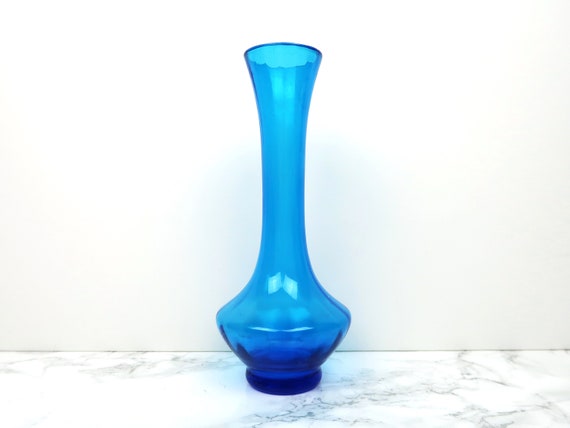 BLUE GLASS Bud Vase Vintage Bottle Collectible Aqua | Etsy