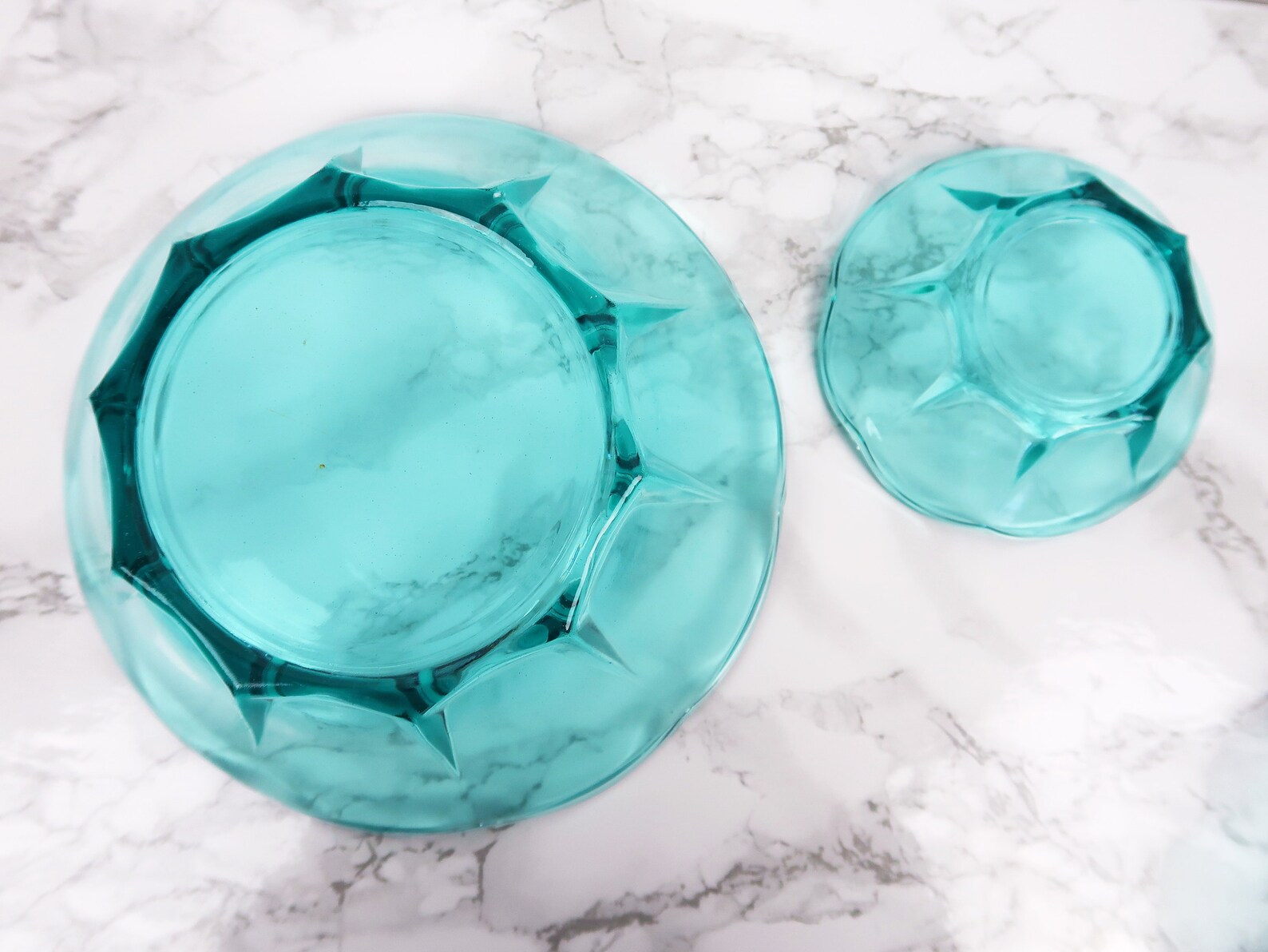 AQUA BLUE Glass Bowls Vintage Mid Century Modern Scalloped Etsy