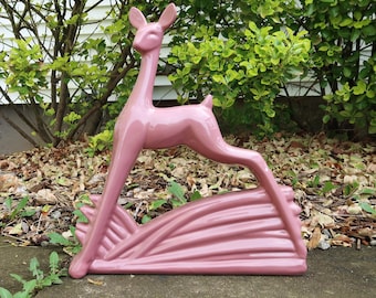 PINK DEER Figurine - Vintage Haeger Ceramic Blush Pastel Large Art Deco MCM Mid Century Tabletop Mantle Entryway Centerpiece Home Decor 90s