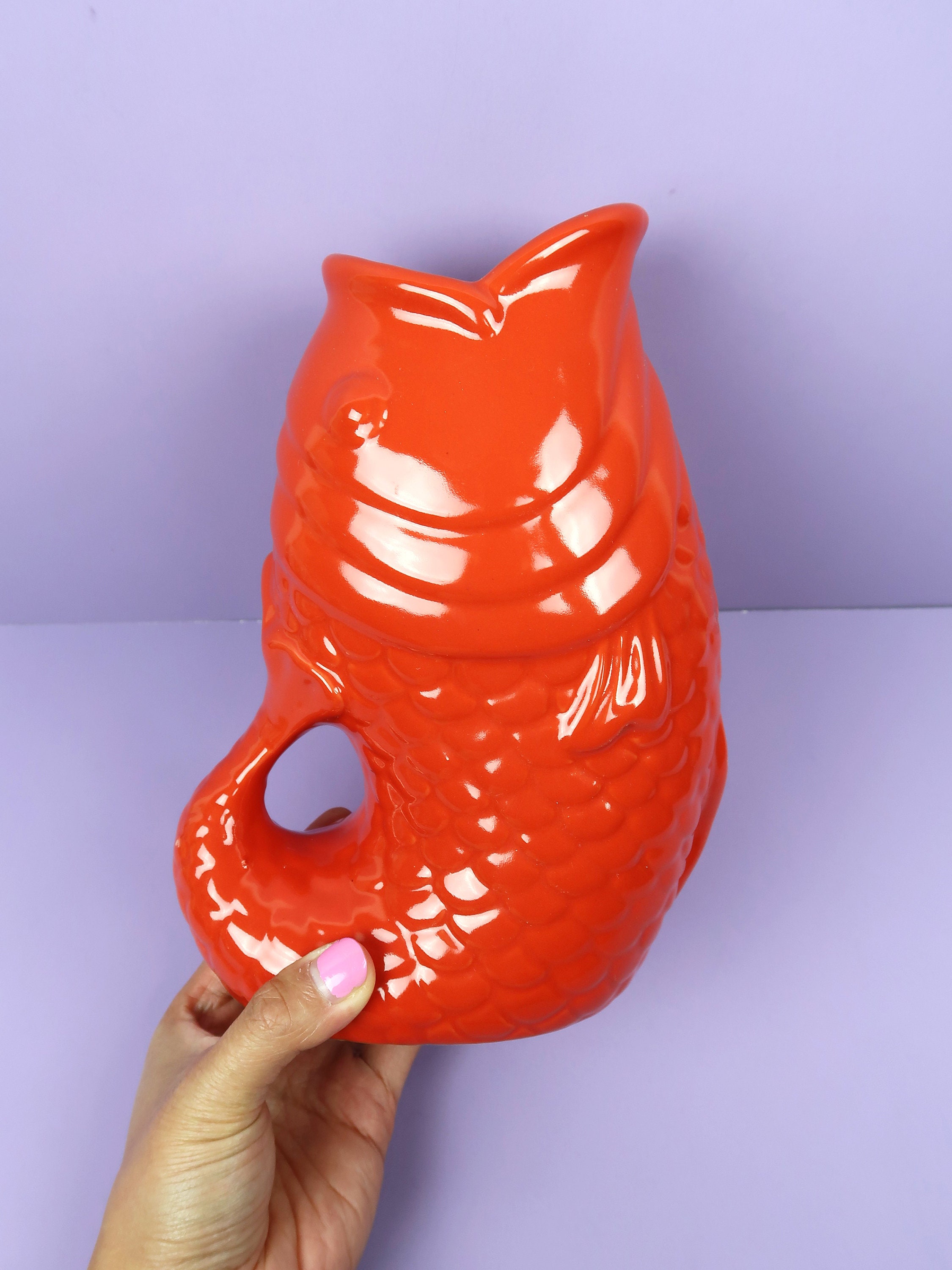 ORANGE KOI Fish Vase Vintage Ceramic Pitcher Figurine Big Etsy Polska