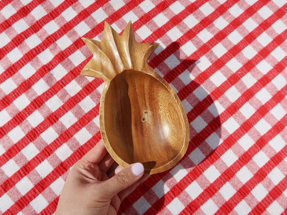 2 PINEAPPLE Bowls Vintage Monkeypod Wood Small Wooden Etsy