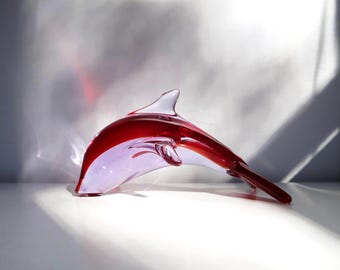 DOLPHIN Figurine - Vintage Glass Paperweight - Ocean Sea Marine Sculpture Art Tabletop Beach Vacation House Home Decor Decoration Accent