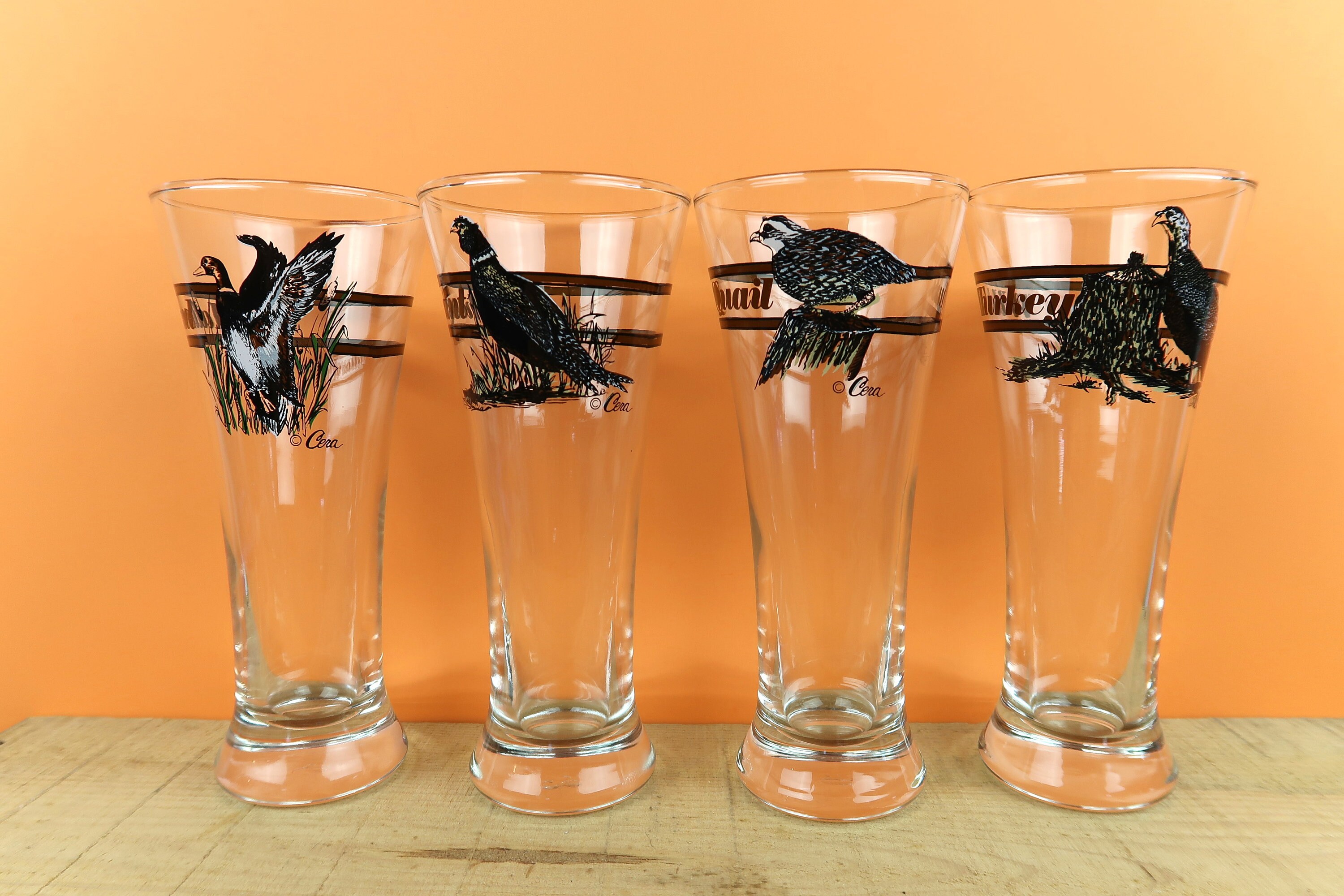 4 WILD BIRD Pilsner Beer Glasses Vintage CERA Birds Glass Etsy