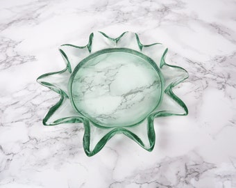 MINT SUNBURST Catchall - Vintage Glass Ash Tray Round - Large Trinket Ring Dish Bowl Retro Revival Art Deco Sun Celestial Home Decor Accent