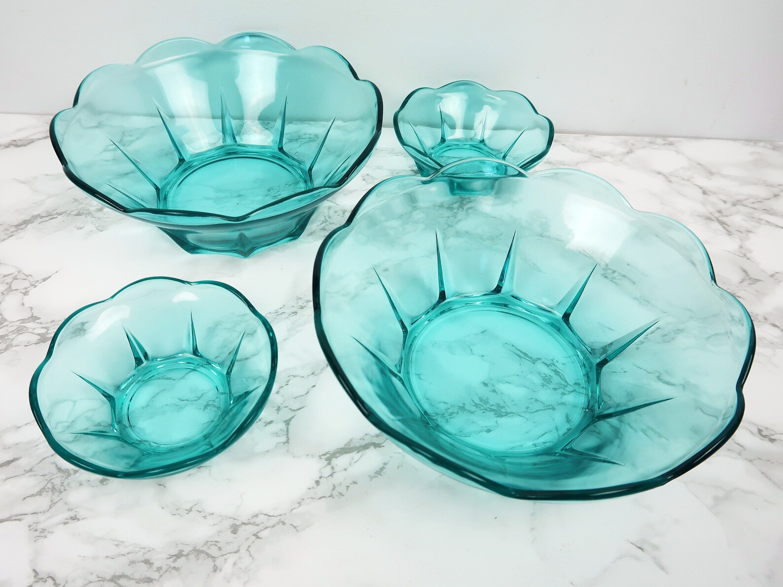 AQUA BLUE Glass Bowls Vintage Mid Century Modern Scalloped Etsy