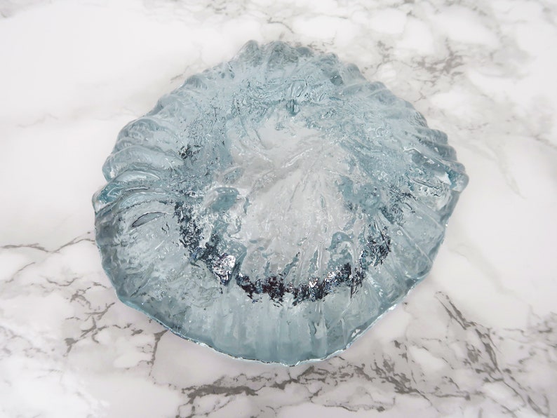 DUSTY BLUE Catchall Vintage Ash Tray Glass Pastel Icy Blue Ring Jewelry Trinket Dish Bowl Mid Century Modern Ice Fungi Tabletop Home Decor image 4