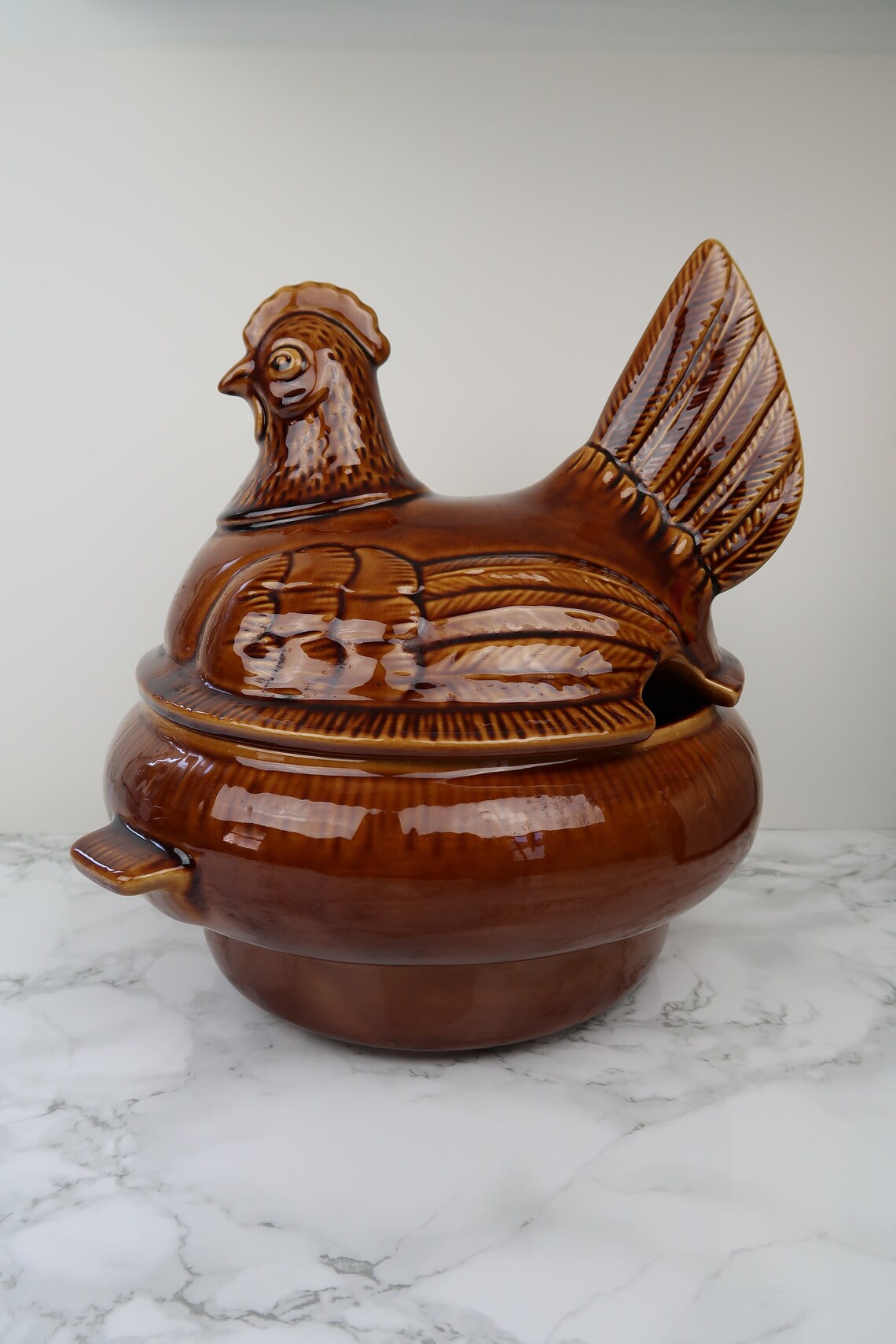 CHICKEN Tureen Vintage Large Soup Serving Bowl Basket Nest Etsy