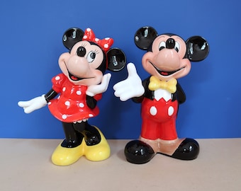 MICKEY & MINNIE Mouse 9.5" Figurines - Vintage Disney Ceramic Porcelain Japan Set 2 Pair - Walt World Disneyland Large Tabletop Home Decor
