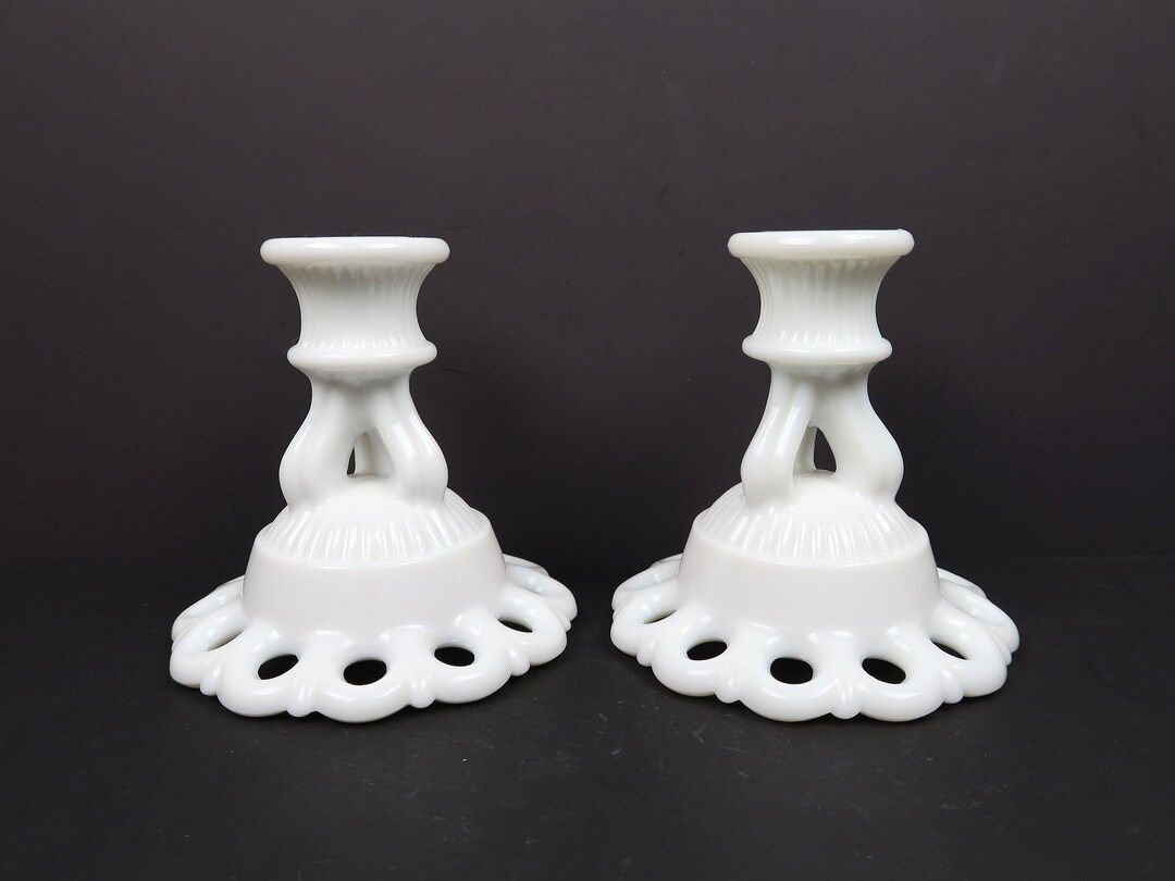 MILK GLASS Candle Holders Westmoreland Candlestick Candleholders Pair