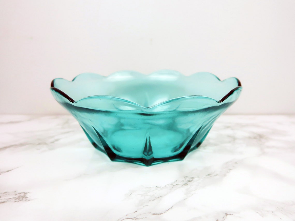 AQUA BLUE Glass Bowls Vintage Mid Century Modern Scalloped Etsy