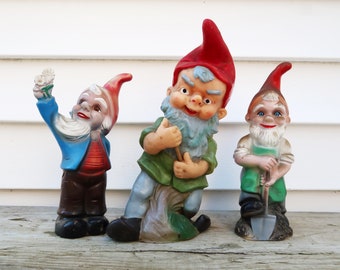 GNOME Figurines - Vintage ZEHO Heissner Germany Plastic Vinyl Gnomes Tabletop Shelf Mantle Outdoor Lawn Patio Christmas Home Decor 1970s 70s