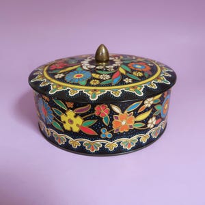FLORAL Daher Tin - Vintage Colorful Flowers Illustration Art Collectible Container Storage Trinket Box - Botanical Nature Home Decor England