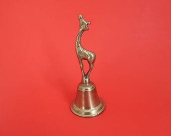 BRASS GIRAFFE Bell - Vintage Small Figurine Mid Century Modern Metal Gold Tabletop Dinner Shelf Home Decor Accent Desk Nature Animal Art 80s