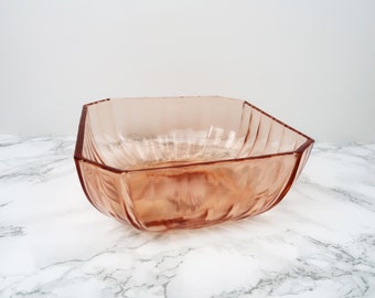 PINK Square Glass Bowl - Vintage Blush Dusty Rose Depressionware Fruit Entree Serving Plate Star Mid Century Retro Kitchen Dining Home Decor