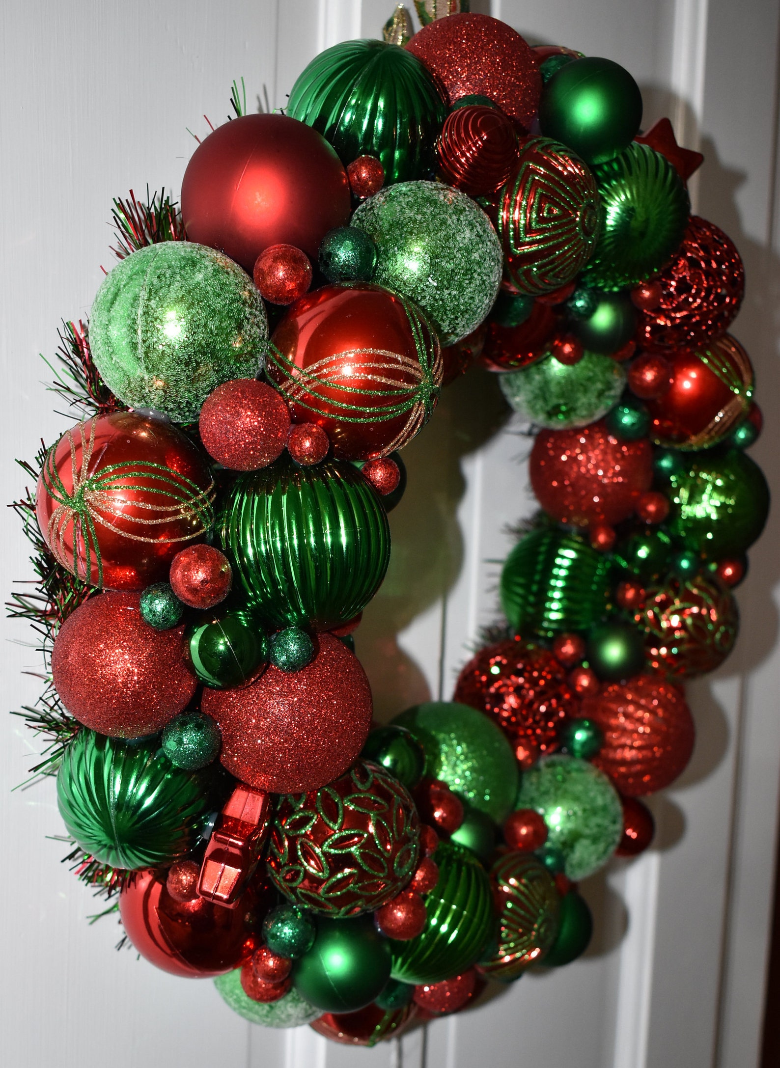 Christmas Red and Green Ornament Wreath 17 inches Etsy