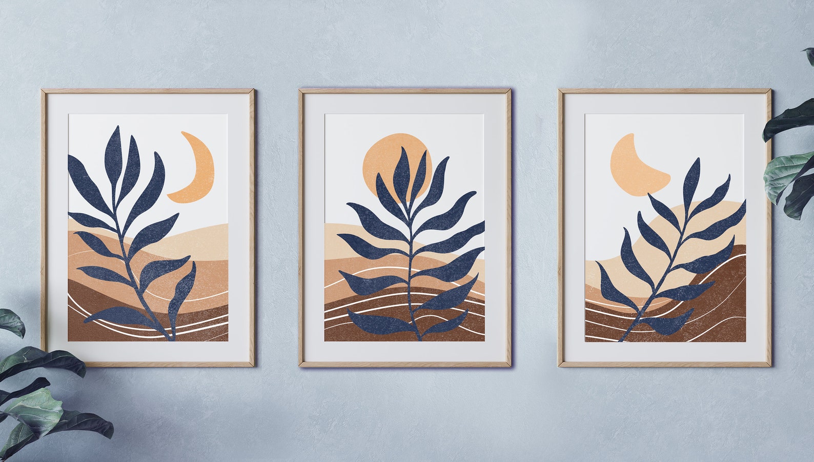 Mid Century Boho Floral Modern Art Print Set of 3 Prints Etsy UK