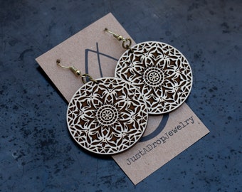 Wooden Earrings/Laser Cut Earrings/ Engraved Earrings/ Mandala Earrings