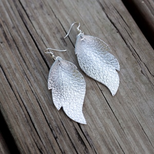 Silver Feather Earrings/ Leather Feather Earrings/Essential Oil Jewelry/
