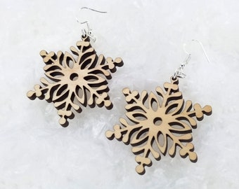 Schneeflocke Ohrringe/Holzohrringe/Laser cut Ohrringe/Winter Ohrringe/Statement Ohrringe
