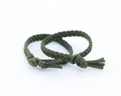 OLIVE GREEN Essential Oil Diffuser Bracelet, Braided Faux Suede Bracelet