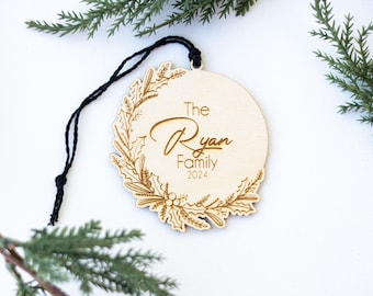 Family Ornament,Personalized Christmas Ornament, Custom Name Ornament, Engraved, Wreath Ornament